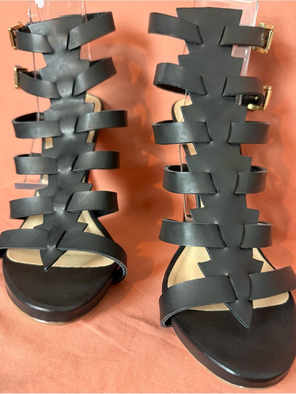 NWOB JustFab Aster Black Caged Gladiator Stiletto Heels - Size 8